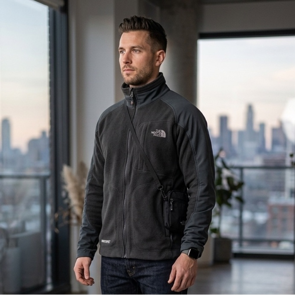 The North Face Men's Full Zip Hybrid Fleece Jacket Gray & Black Size M